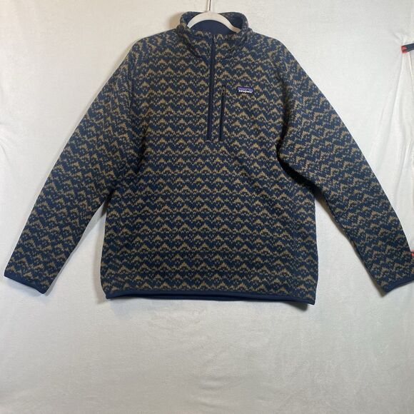 Patagonia Better Sweater 1/4 Zip Pullover Men’s Large Blue Tan Chevron Design - Picture 1 of 13